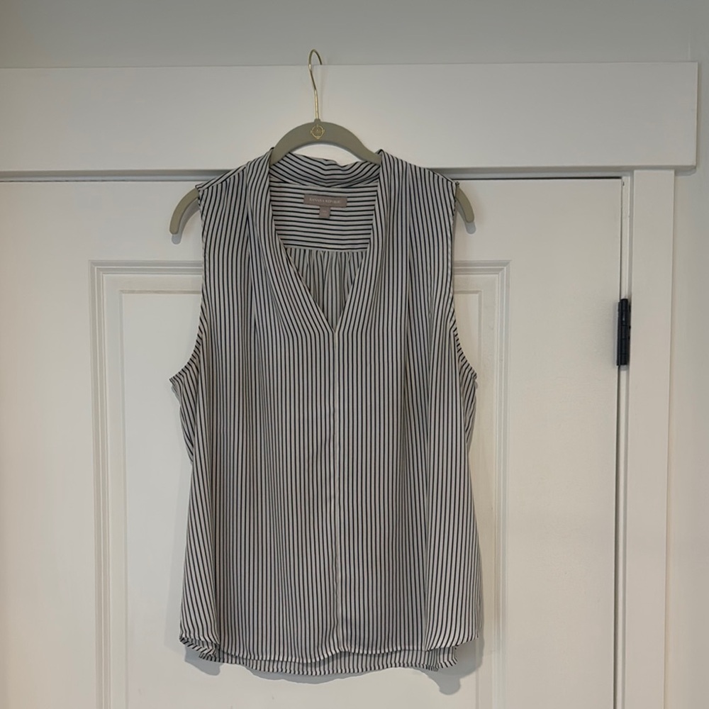 Banana Republic Black and White Striped V-Neck Blouse